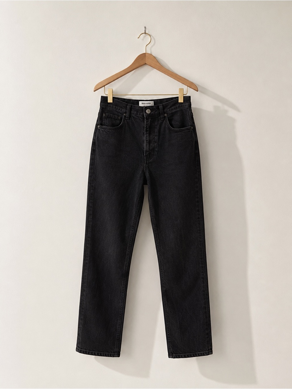 Reformation Black Straight Leg High Rise Jeans Size 27 Sustainable Denim